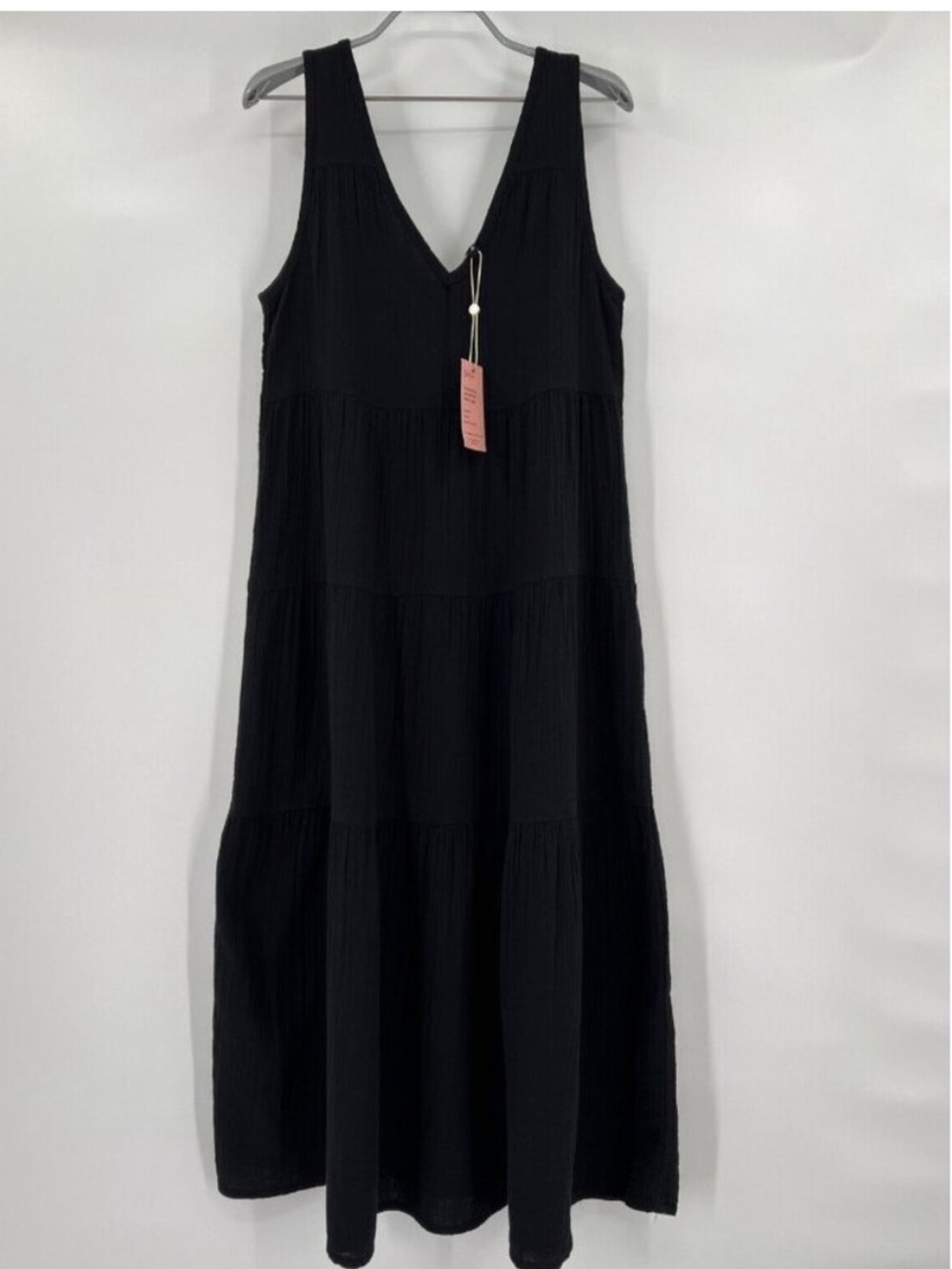 NWT Quince Women's Black Organic Cotton Gauze Tiered Maxi Dress XL - Picture 3 of 5